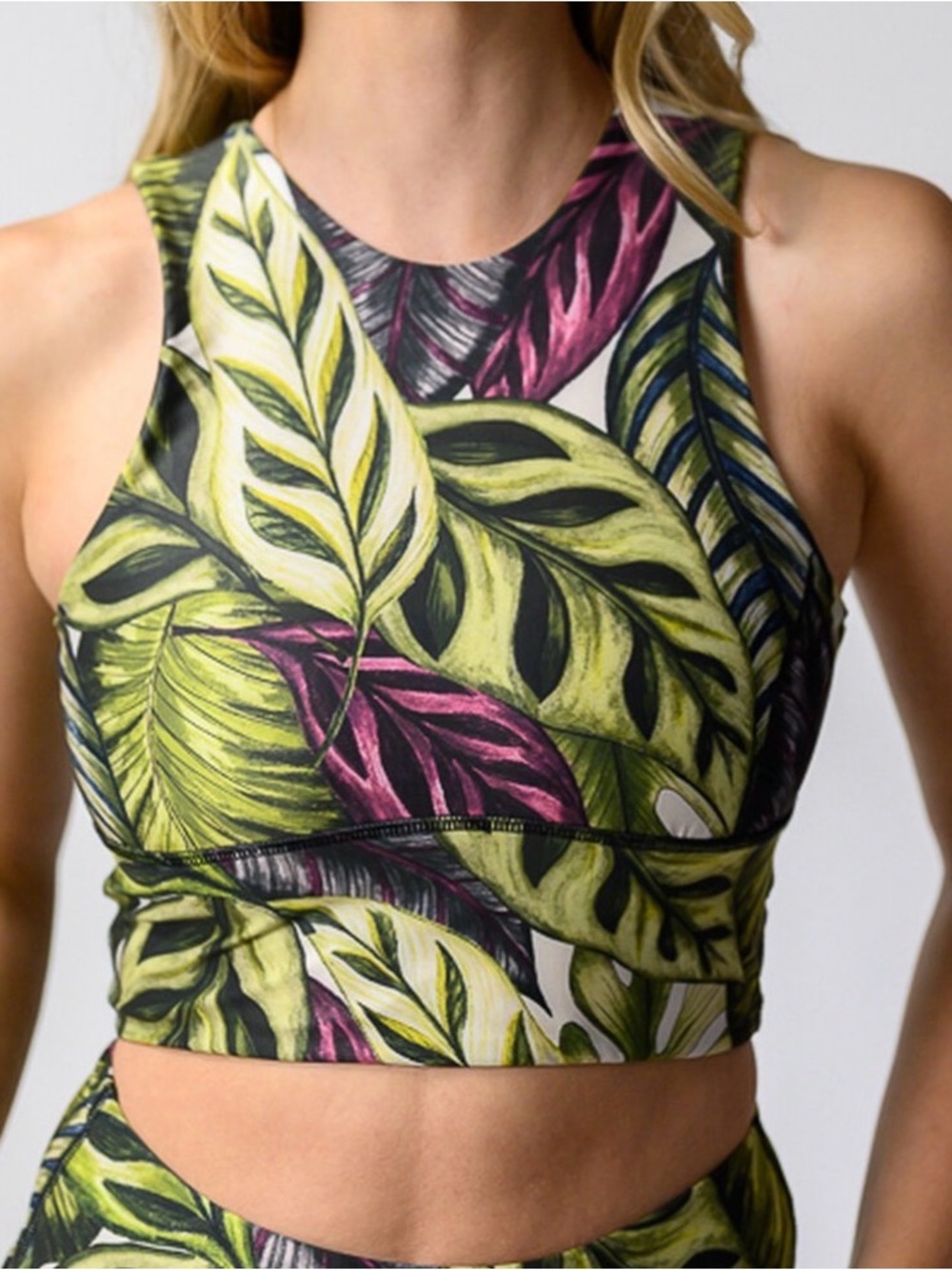 Yoga Democracy Tropical Leaf It To Me Free Range sports bra -L